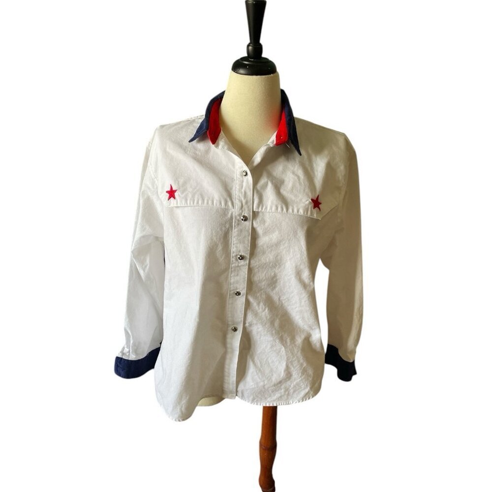 Vintage Banjo Western Button-Up Shirt With Red Star Embellishments Contrast Coll